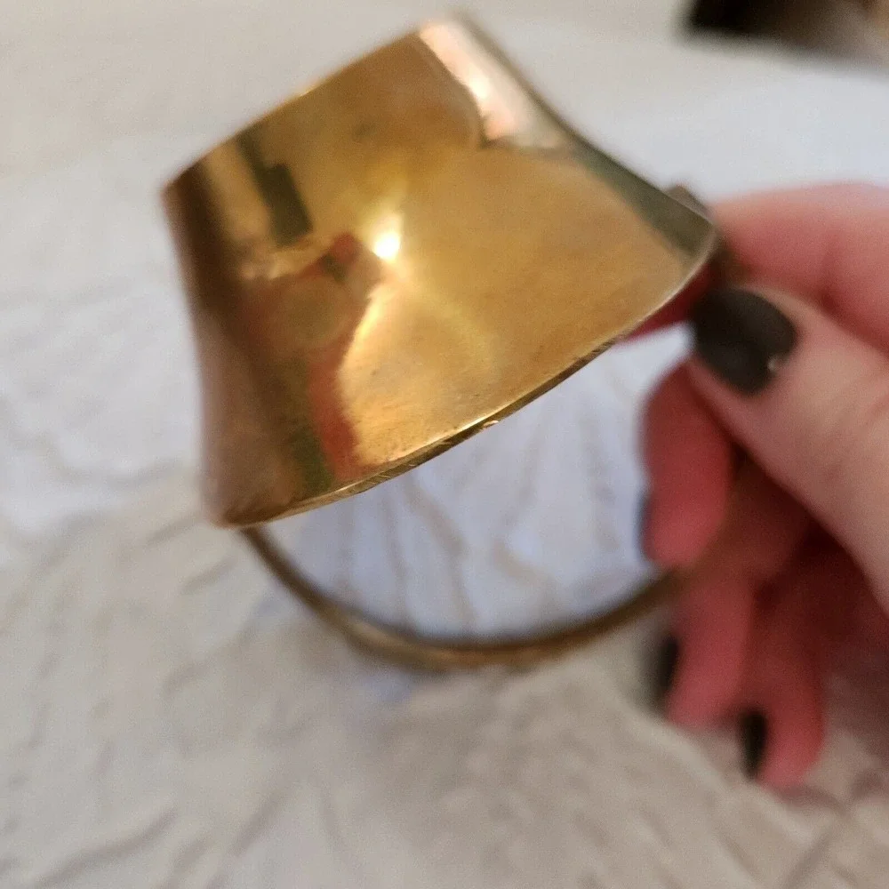 Vintage Miniature Brass‎ Trinket Ring Flower Basket with Handle Made In India